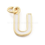 Rack Plating Brass Pendants, with Enamel and Jump Ring, Cadmium Free & Lead Free, Long-Lasting Plated, Real 18K Gold Plated, Letter, Letter U, 11.5x7x1mm, Hole: 2.5mm(KK-C065-05U-G)