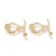 Brass Toggle Clasps, Long-Lasting Plated, Flower, Real 18K Gold Plated, Flower: 18.5x15x3mm, Hole: 1.5x2.5mm, Bar: 22x6x5mm, Hole: 1.8x2.5mm(KK-F820-02G)