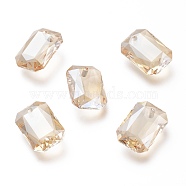 Glass Rhinestone Pendants, Faceted, Rectangle, Golden Shadow, 16x11x5.5mm, Hole: 1.6mm(RGLA-A024-J01-001GS)