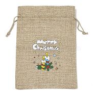 Christmas Printed Burlap Packing Pouches Drawstring Bags, Rectangle, Tan, Candle, 18x13x0.01cm(ABAG-Q053-02B-02)