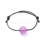 Adjustable Waxed Polyester Cord Bracelets, with Frosted Transparent Acrylic Round Beads, Violet, 2-1/4 inch~3-1/8 inch(5.7~8cm)(BJEW-JB04682-01)