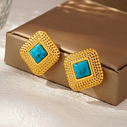 Elegant Stainless Steel Square Stud Earrings for Daily Wear By Ladies, Real 18K Gold Plated, 30.04mm(FK0583)