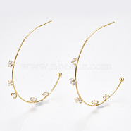 Brass Cubic Zirconia Stud Earrings, Half Hoop Earrings, Nickel Free, Real 18K Gold Plated, 48x48.5x4.5mm, Pin: 0.7mm(KK-S350-062G)