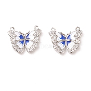 Rack Plating Brass Micro Pave Cubic Zirconia Charms, with Enamel, Cadmium Free & Lead Free, Butterfly, Platinum, 12.5x15.5x2mm, Hole: 1mm(ZIRC-C038-01P)