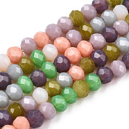 Opaque Glass Beads Strands, Faceted, Rondelle, Olive, 3x2mm, Hole: 0.7mm, about 183~186pcs/Strand, 16.73 inch~16.93 inch(42.5~43cm)(GLAA-N041-005B-02)