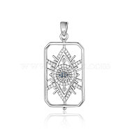 Brass Micro Pave Cubic Zirconia Pendants, Rectangle with Horse Eye Charms, Platinum, 32x17x3mm(ZIRC-OY001-37P)