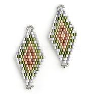MIYUKI & TOHO Japanese Seed Beads, Handmade Links, Rhombus Loom Pattern, Olive Drab, 42.5~44x19~20x1.5~2mm, Hole: 1~2mm(X-SEED-S009-SP2-15)