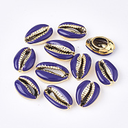 Electroplated Cowrie Shell Beads, with Enamel, No Hole/Undrilled, Golden, DarkSlate Blue, 18~20x12~14x6~7.5mm(X-SSHEL-T008-11G-02)