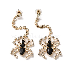 Halloween Alloy Tassels Studs Earrings, with Rhinstone, Jewely for Women, Spider, Golden, 102x29mm(EJEW-K274-01G)