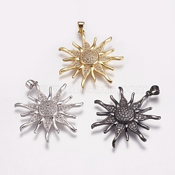 Brass Micro Pave Cubic Zirconia Pendants, Sun, Mixed Color, 36x34x5.5mm, Hole: 3.5x4mm(ZIRC-E143-57)