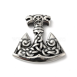 304 Stainless Steel Manual Polishing Pendants, Thor's Hammer, Antique Silver, 35x37x5mm, Hole: 4mm(STAS-G274-01AS)