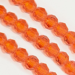 Glass Beads Strands, Faceted(32 Facets), Round, Dark Orange, 6mm, Hole: 1.2mm, about 88~91pcs/strand, 19.49 inch~20.08 inch(49.5~51cm)(X-EGLA-J042-6mm-18)