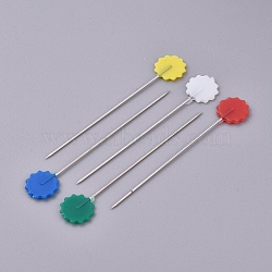 Iron Head Pins, Straight Pins, Dressmaker Pins, Sewing Pin for DIY Sewing Crafts, with Plastic, Flower, Mixed Color, 53mm, Pin: 0.6mm, about 50pcs/box(NEED-WH0001-10B-01)