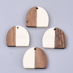 Resin & Walnut Wood Semi Circle Pendants, Half Round, Creamy White, 24x25.5x3mm, Hole: 1.8mm(RESI-T035-07E)