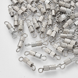 Brass Screw Clasps, for Jewelry Making, Column, Nickel Free, Platinum, 14x3mm, Hole: 1.8mm(KK-N254-05P)