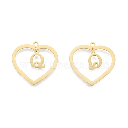 201 Stainless Steel Pendants, Hollow, Heart with Letter A~Z, Real 18K Gold Plated, Letter.Q, 29x29.5x1mm, Hole: 2mm, A~Z: 12x8~10.5x1mm(STAS-N090-LA894-Q-G)