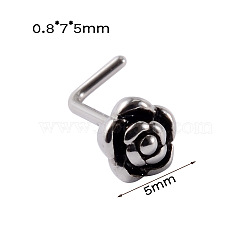 304 Stainless Steel L Shaped Flower Nose Studs, Antique Silver, 5mm(WG137BA-08)