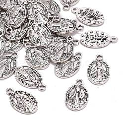 Tibetan Style Alloy Pendants, Cadmium Free & Nickel Free & Lead Free, Oval with God Father Religious Christianity, Antique Silver, 17x10x2mm, Hole: 2mm(TIBEP-3147-AS-FF)