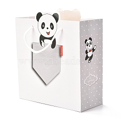 Rectangle Paper Bags, with Cotton Rope Handles, for Gift Bags and Shopping Bags, Panda Pattern, 20x8.1x21.5~22cm(CARB-J002-02B-02)
