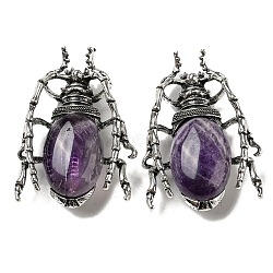 Dual-use Items Alloy Brooch, with Natural Amethyst, Spider, 49.5x35.5x15~16mm, Hole: 4x2.5mm(JEWB-C026-05C-AS)