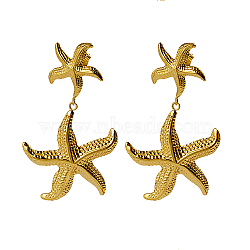 304 Stainless Steel Dangle Stud Earrings, Starfish, Real 18K Gold Plated, 56x31mm(OU5741-1)