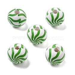 Printed Schima Wood European Beads, Round, Green, 15.5x15mm, Hole: 4mm(WOOD-G023-15A)