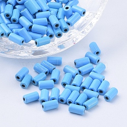 Spray Painted Alloy Beads, Tube, Sky Blue, 6x3mm, Hole: 1.2mm(PALLOY-G268-N01-049)