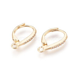 Brass Micro Pave Cubic Zirconia Leverback Earring Findings, with Loop, Clear, Golden, 17x11x1.5mm, Hole: 1.5mm(KK-O106-46G)