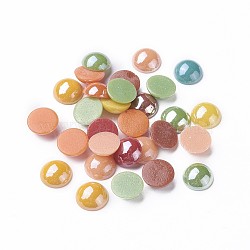 Pearlized Plated Opaque Glass Cabochons, Half Round/Dome, Mixed Color, 9.5x5mm(X-PORC-S801-10mm-M)