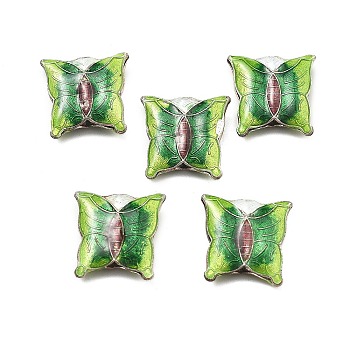 Handmade Cloisonne Beads, Butterfly, Lime, 14.5~15x14.5x4mm, Hole: 1.4mm