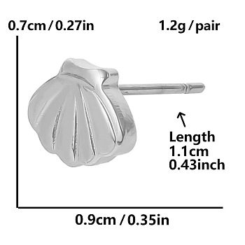 Fashionable Stainless Steel Shell Shape Stud Earrings, Irregular and Versatile Ear Accessories, Platinum, 7x9mm