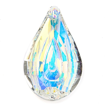 Transparent Glass Pendants, Faceted, Teardrop Charms, Clear AB, 49x29.5x12mm, Hole: 1.8mm