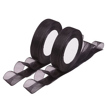 Sheer Organza Ribbon, Wide Ribbon for Wedding Decorative, Black, 3/4 inch(20mm), 25yards(22.86m)