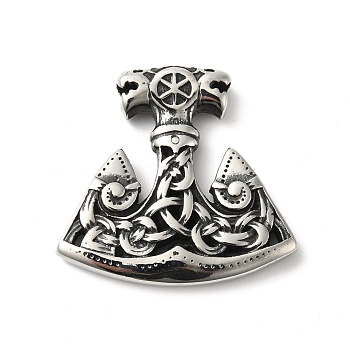 304 Stainless Steel Manual Polishing Pendants, Thor's Hammer, Antique Silver, 35x37x5mm, Hole: 4mm