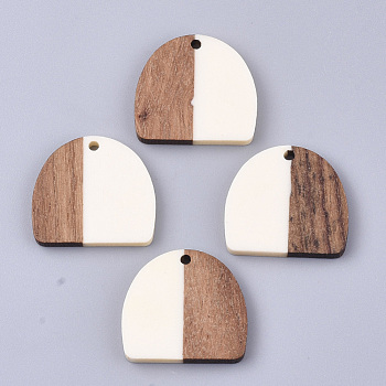 Resin & Walnut Wood Semi Circle Pendants, Half Round, Creamy White, 24x25.5x3mm, Hole: 1.8mm