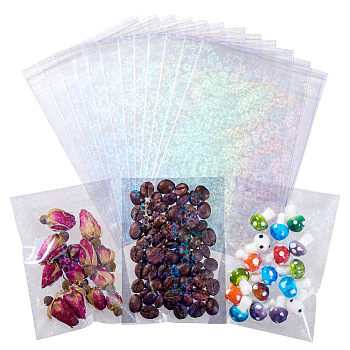 50Pcs Double Face Laser Rectangle PE Cellophane Bags, Top Seal Bags, Self Sealing Bags, Flower, 11.1x6.5x0.03cm