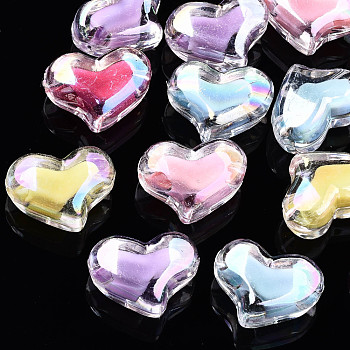 Transparent Acrylic Beads, Bead in Bead, Heart, AB Color, Mixed Color, 16x21x11.5mm, Hole: 3mm, about 230pcs/500g