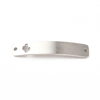304 Stainless Steel Connector Charms, Curve Rectangle with Pattern, Stainless Steel Color, Cactus Pattern, 34.5x6x1.5mm, Hole: 1.5mm