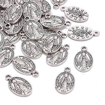 Tibetan Style Alloy Pendants, Cadmium Free & Nickel Free & Lead Free, Oval with God Father Religious Christianity, Antique Silver, 17x10x2mm, Hole: 2mm