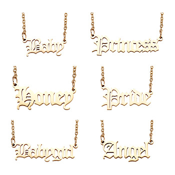 Sparkeads 6Pcs 6 Style 304 Stainless Steel Word Pendant Necklace, Dainty Jewelry for Women, Golden, 18.39~20.08 inch(46.7~51cm), 1pc/style