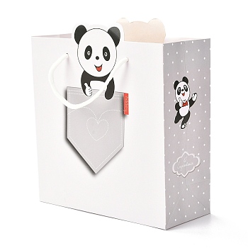 Rectangle Paper Bags, with Cotton Rope Handles, for Gift Bags and Shopping Bags, Panda Pattern, 20x8.1x21.5~22cm