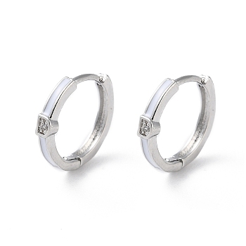 Brass Micro Pave Cubic Zirconia Hoop Earrings, Ring, Real Platinum Plated, 13x2.5mm