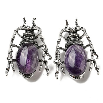 Dual-use Items Alloy Brooch, with Natural Amethyst, Spider, 49.5x35.5x15~16mm, Hole: 4x2.5mm