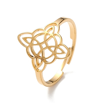 Sailor's Knot 304 Stainless Steel Hollow Adjustable Ring for Women, Golden, Inner Diameter: 18mm
