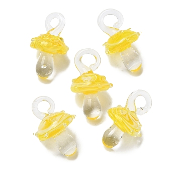 Handmade Lampwork Pendants, Bumpy, Mushroom, Yellow, 24.5~29.5x15~18.5mm, Hole: 2~5mm