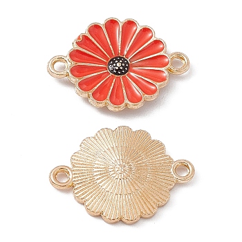 Alloy Enamel Connector Charms, Flower Links, Light Gold, Orange Red, 15x20x2mm, Hole: 1.6mm