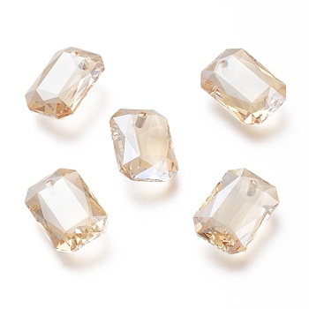 Glass Rhinestone Pendants, Faceted, Rectangle, Golden Shadow, 16x11x5.5mm, Hole: 1.6mm