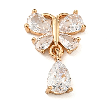 Brass Micro Pave Clear Cubic Zirconia Pendants, Real 18K Gold Plated, 18x13x3.5mm, Hole: 0.9mm