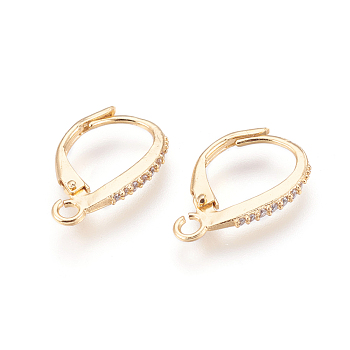 Brass Micro Pave Cubic Zirconia Leverback Earring Findings, with Loop, Clear, Golden, 17x11x1.5mm, Hole: 1.5mm
