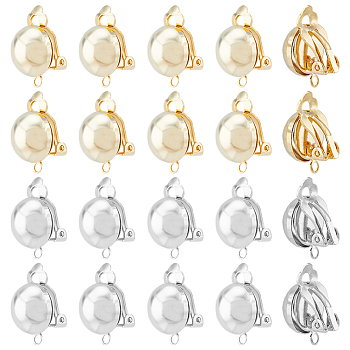 16Pcs 2 Colors Brass Clip-on Earring Findings, Earring Settings, with Horizontal Loops, Golden & Silver, 19x12x14mm, Hole: 1.8mm, Tray: 10mm, 8Pcs/color